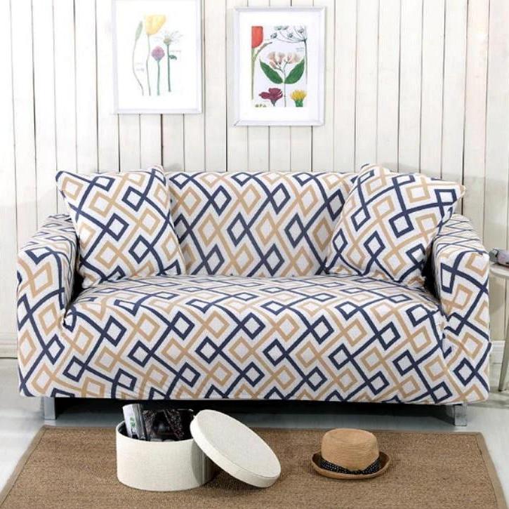 Blue / Tan Fiorentina Pattern Sofa Couch Cover