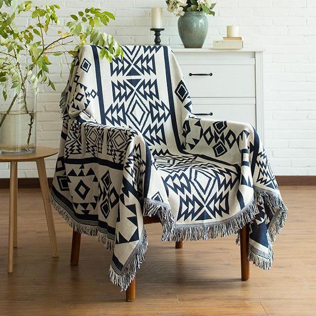 Geometric Knitted Aztec / Native Tapestry Sofa Throw Cover
