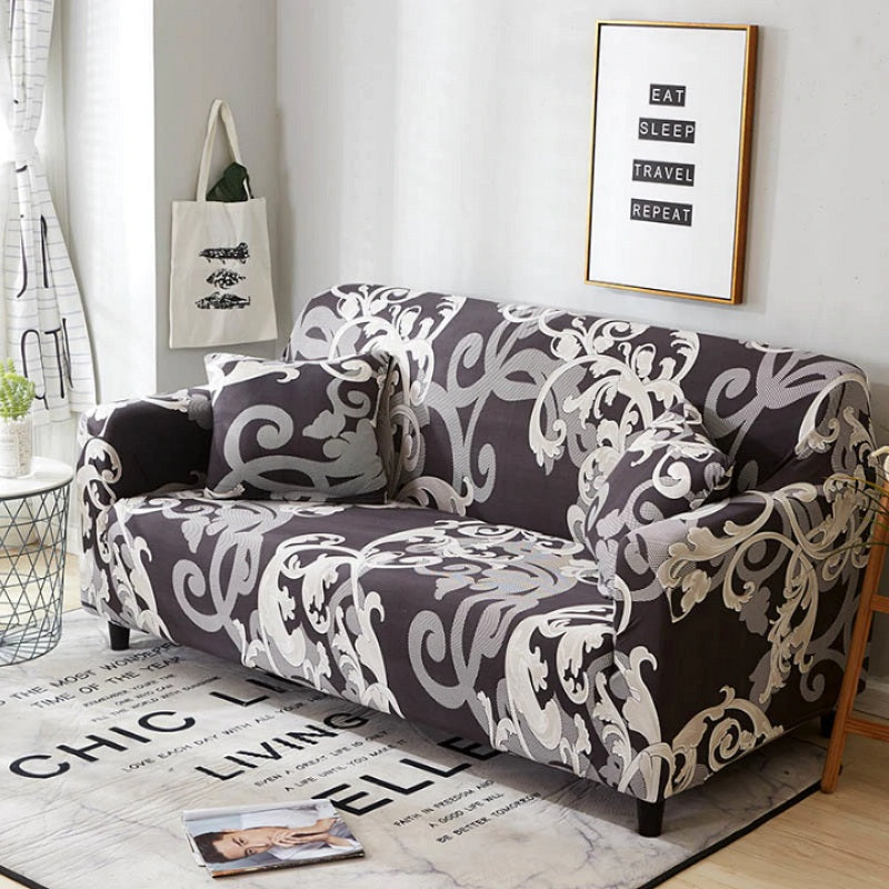 Gray / White Floral Damask Pattern Sofa Couch Cover – Decorzee