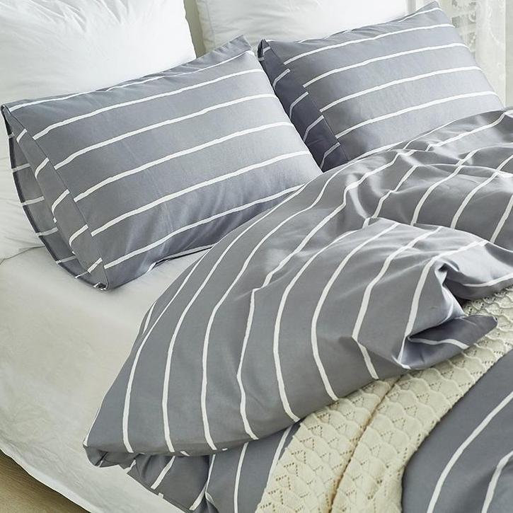 Gray 2 3 Piece White Striped Duvet Cover Set Decorzee