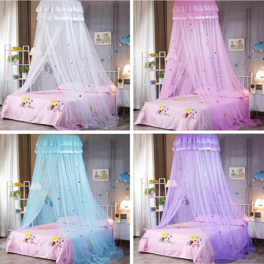 Kids 26" Round Sheer Hearts & Stars Bed Canopy