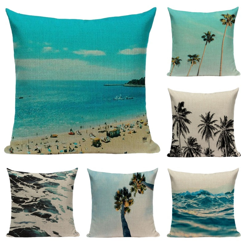 18" Coastal Ocean Beach Print Throw Pillow Cover