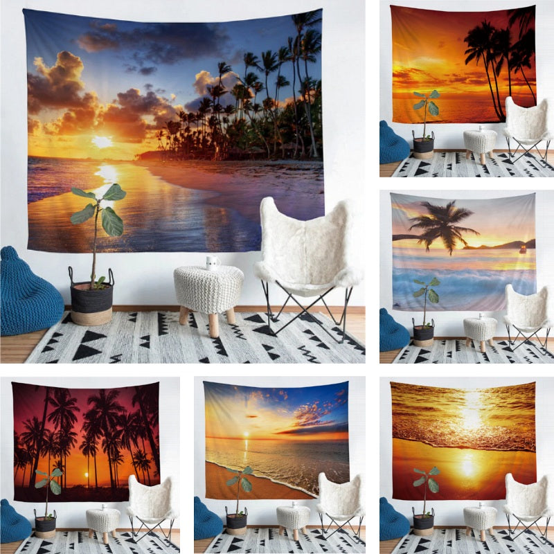 Scenic Ocean Beach Sunset Wall Tapestry