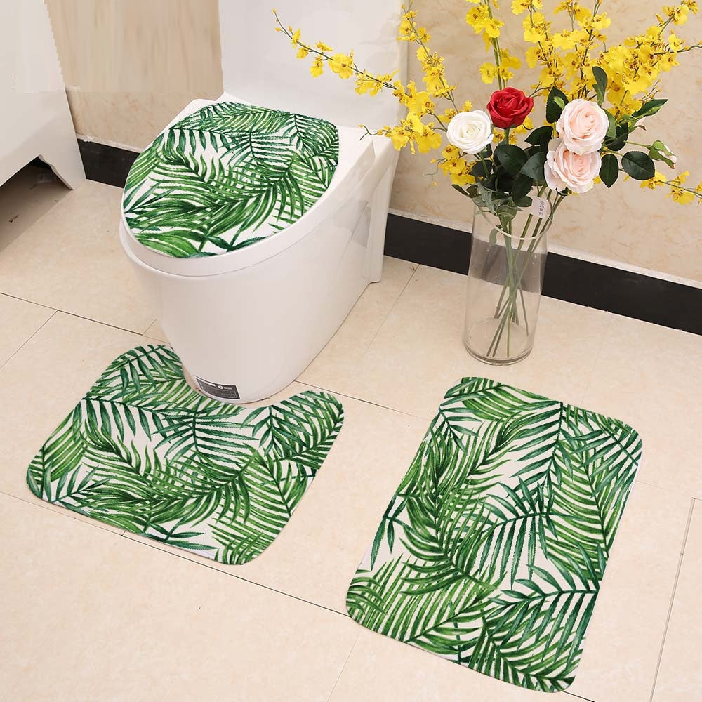 3-piece Palm Leaf Pattern Bathroom Mat Set