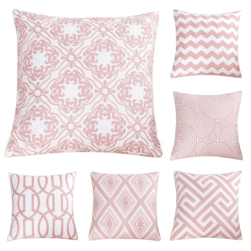 18" Pink Embroidered Geometric Throw Pillow Cover