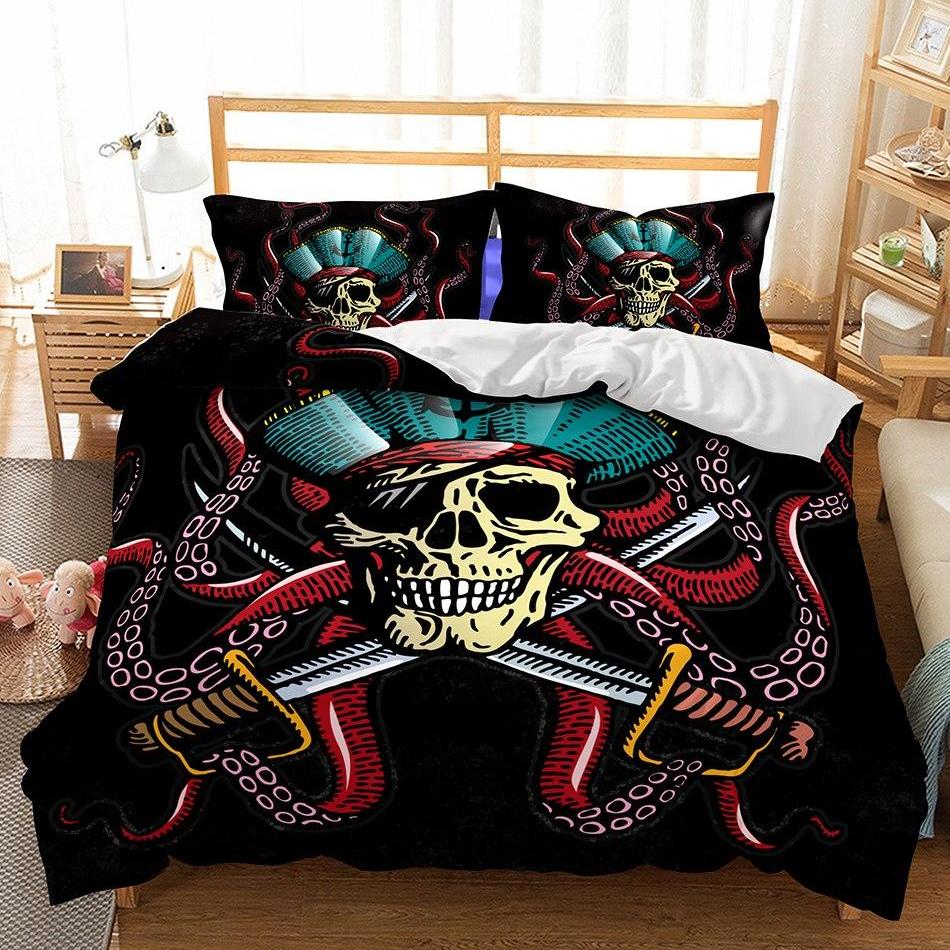 Black 2/3-piece Pirate Skull Duvet Cover Bedding Set