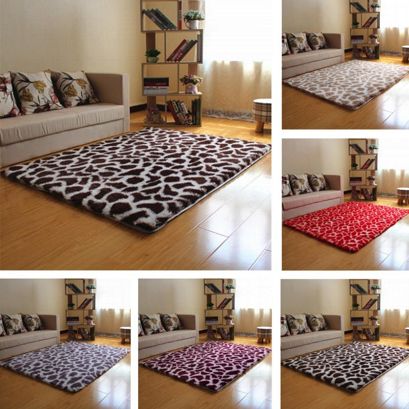 Plush Shaggy Leopard Print Area Rug Floor Mat Decorzee