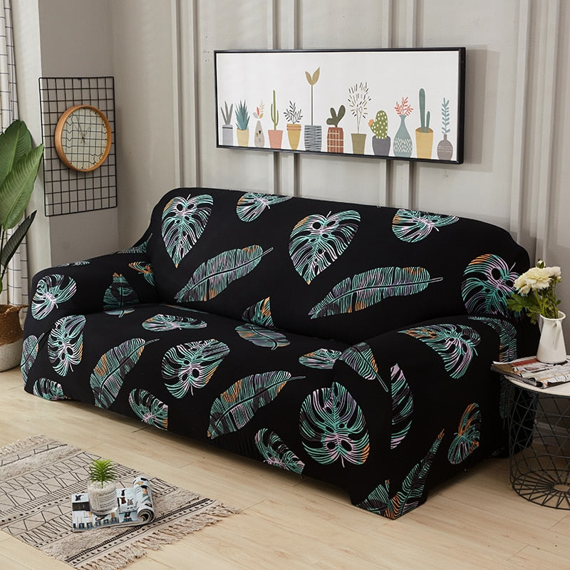 Black Fluorescent Palm Leaf Pattern Sofa Couch Cover – Decorzee