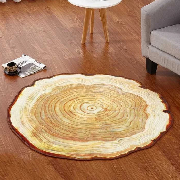 Round Wood Stump / Tree Ring Floor Mat Rug