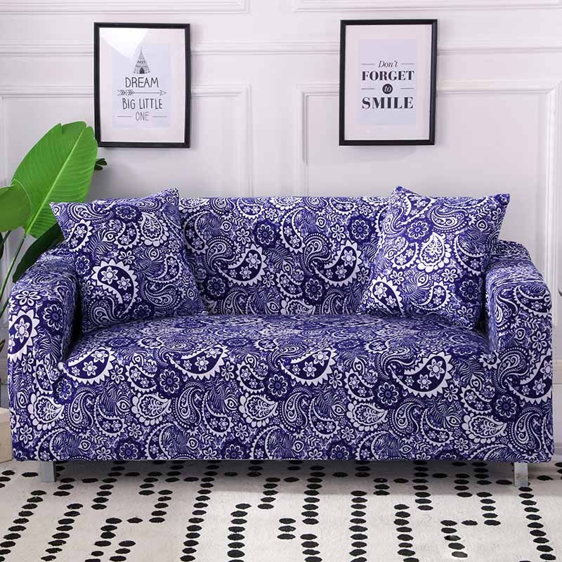 Blue Floral Paisley Pattern Sofa Couch Cover