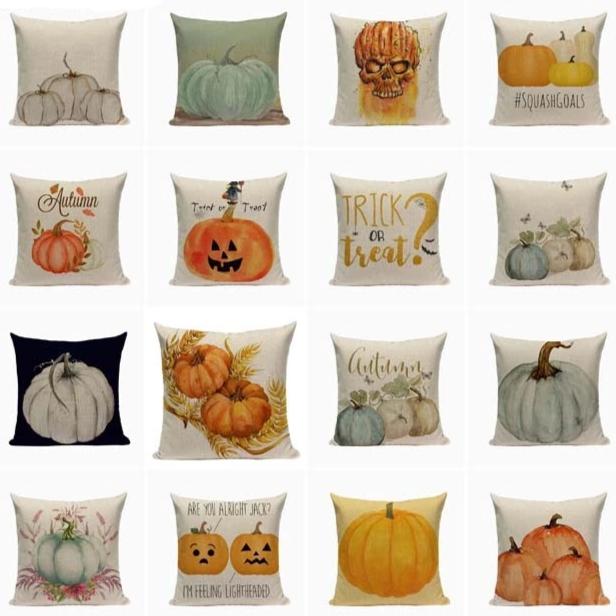 18" Autumn / Halloween Pumpkin Print Throw Pillow Cover