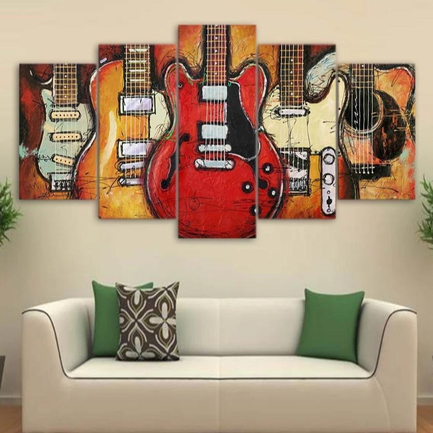 5 Piece Abstract Musical Guitars Canvas Wall Art Decorzee