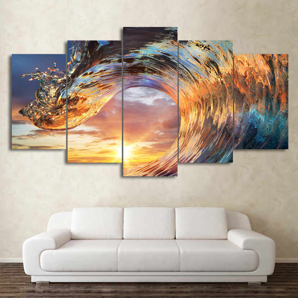 5 Piece Tropical Ocean Wave Sunset Canvas Wall Art Decorzee