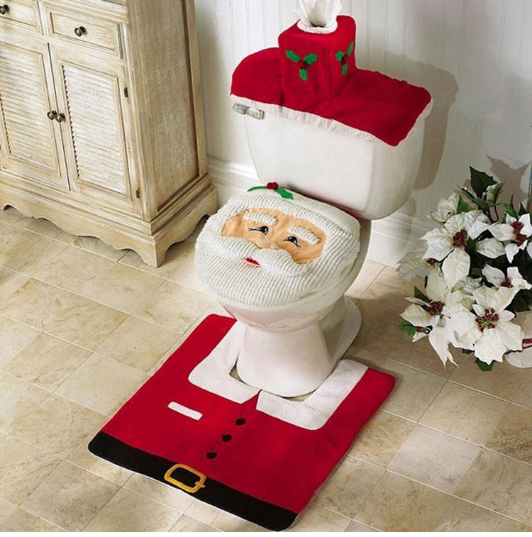 3-piece Christmas Bathroom Mat / Toilet Seat Cover Set