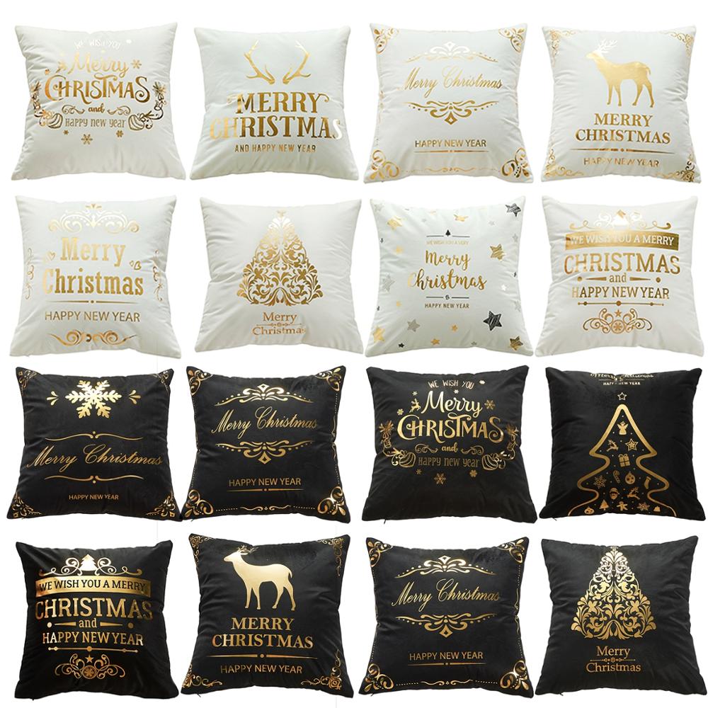 18" Black / White / Gold Merry Christmas Throw Pillow Cover