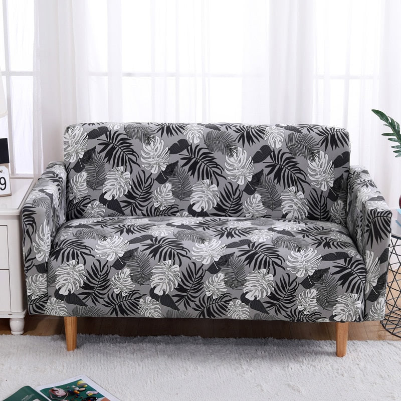 Gray, Black & White Palm Pattern Sofa Couch Cover