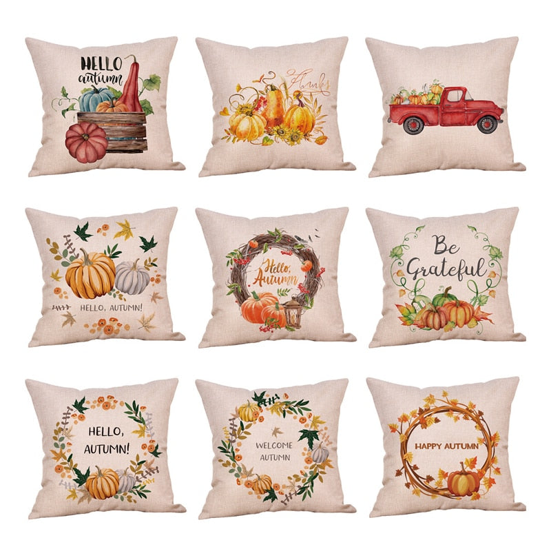 18" Country Autumn / Thanksgiving Print Throw Pillow Cover