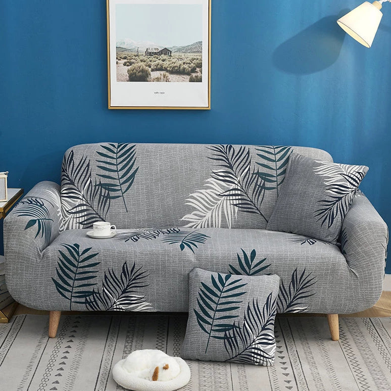 Light Gray Fern / Palm Leaf Pattern Sofa Couch Cover