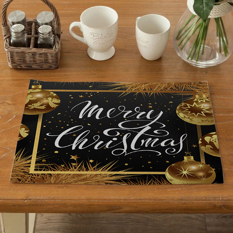 Black & Gold Holiday Christmas Print Table Placemat