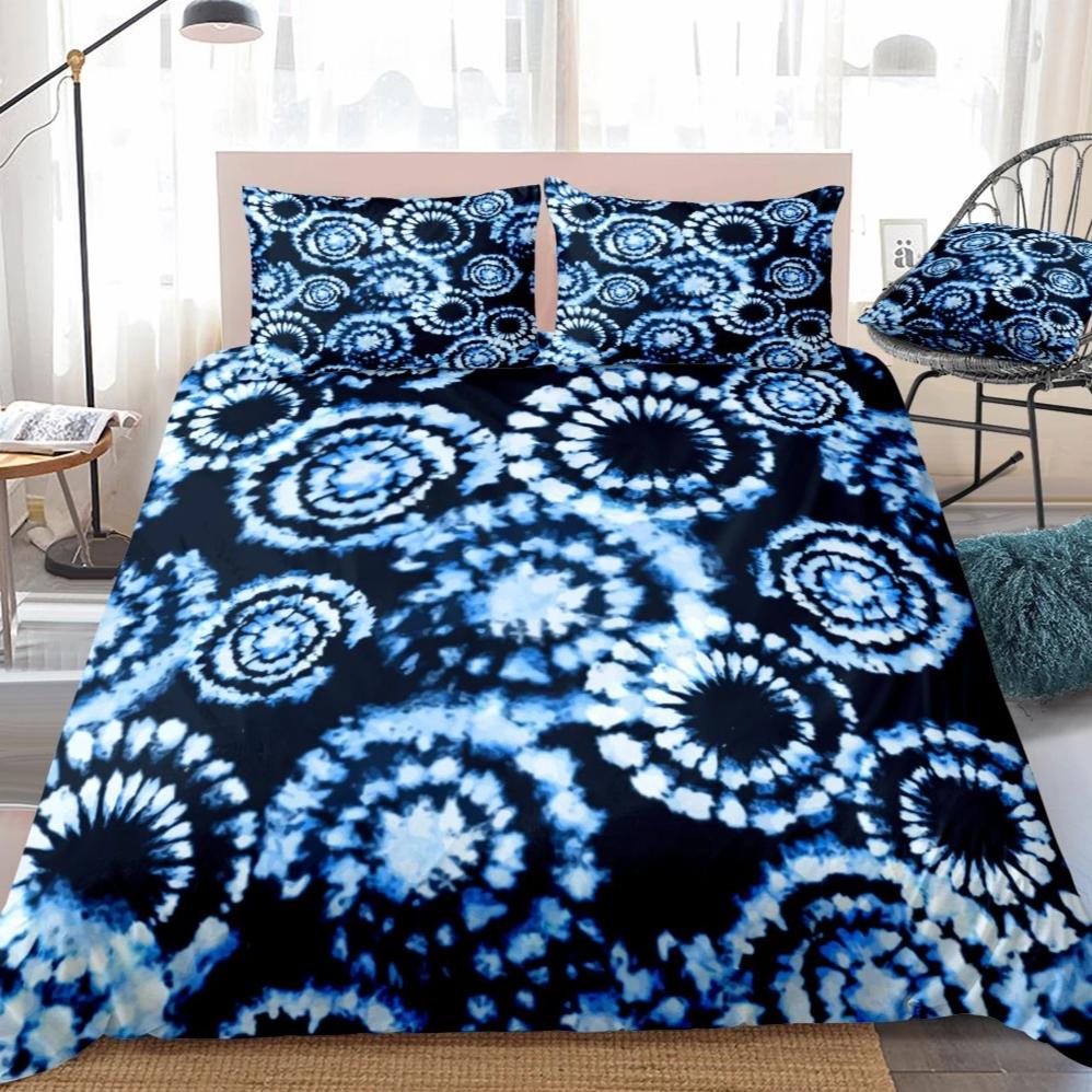 2 3 Piece Dark Blue Tie Dye Pattern Duvet Cover Set Decorzee