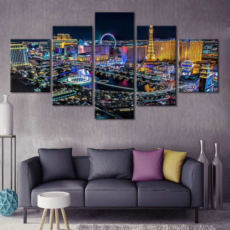 5-Piece Colorful Las Vegas Strip At Night Canvas Wall Art