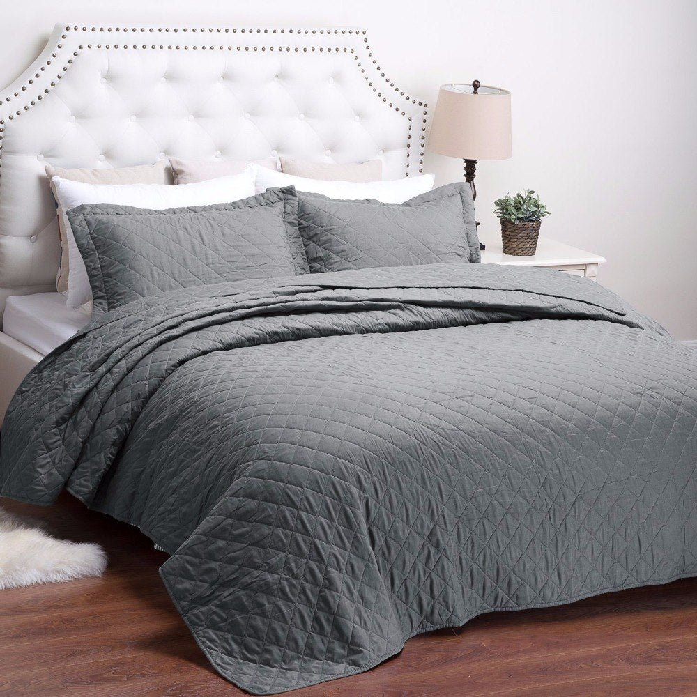 2/3-piece Diamond Stitched Quilt Bedspread Coverlet Set