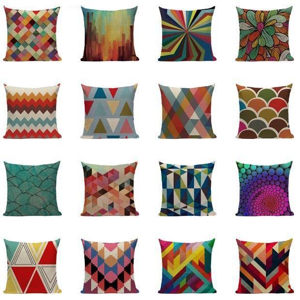 18" Multi-color Rainbow Geometric Pattern Pillow Cover