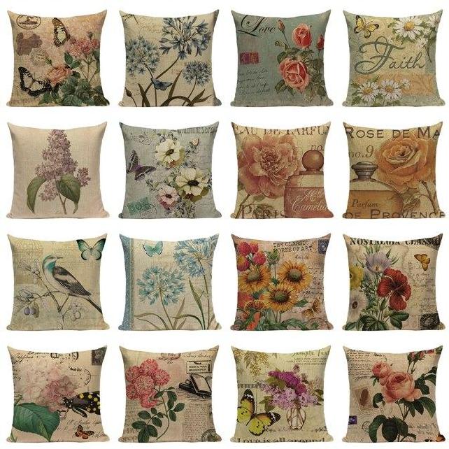 18" Vintage Flower / Butterfly Throw Pillow Cover