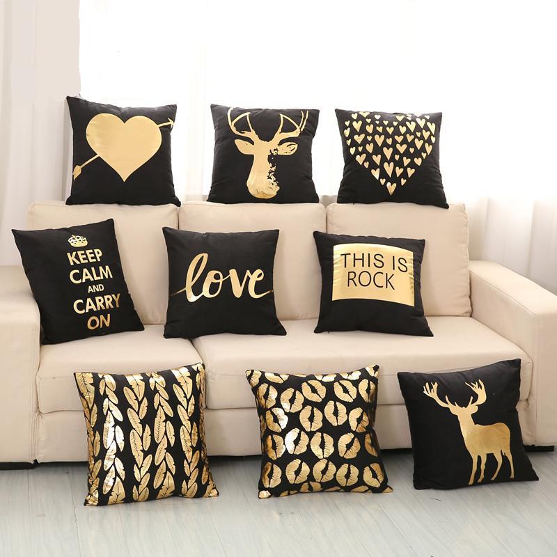 18" Black & Gold Printed Microfiber Throw Pillow Cover