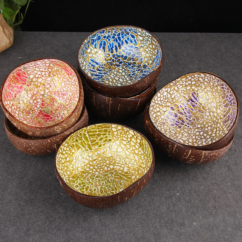 Multi-color Webbed Gilt Coconut Shell Candy / Snack Bowl