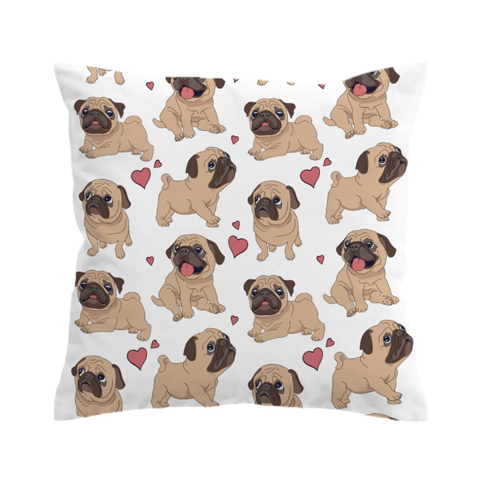 Pug Puppy Dog Love Microfiber Throw Pillow Cover