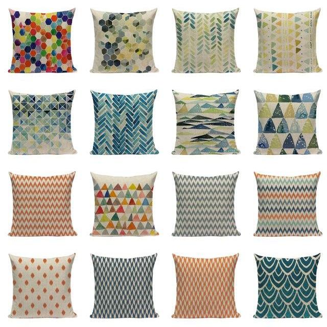 18" Watercolor Geometric Pattern Throw Pillow Cover