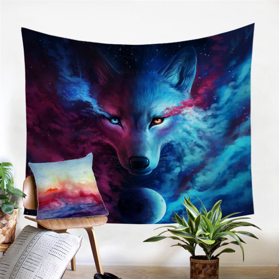 Where Light & Dark Meet Wolf Wall Tapestry