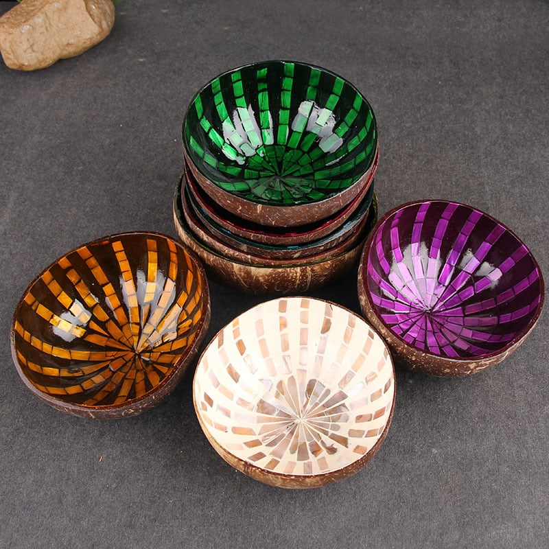 Striped Mosaic Pattern Coconut Shell Candy / Snack Bowl