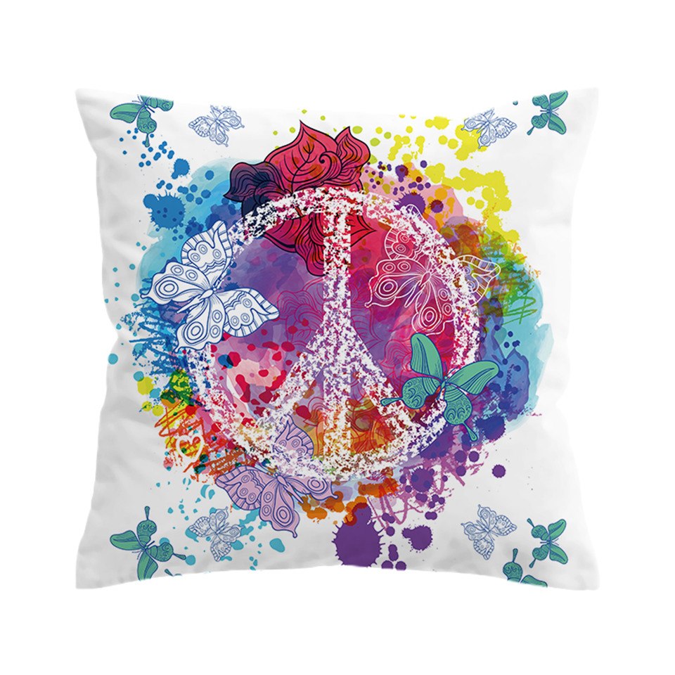 Watercolor Butterfly Peace Sign Microfiber Pillow Cover