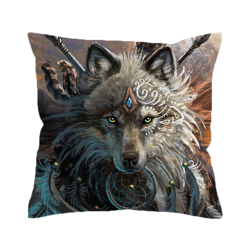 Wolf Warrior By Sunimaart Native American Pillow Cover