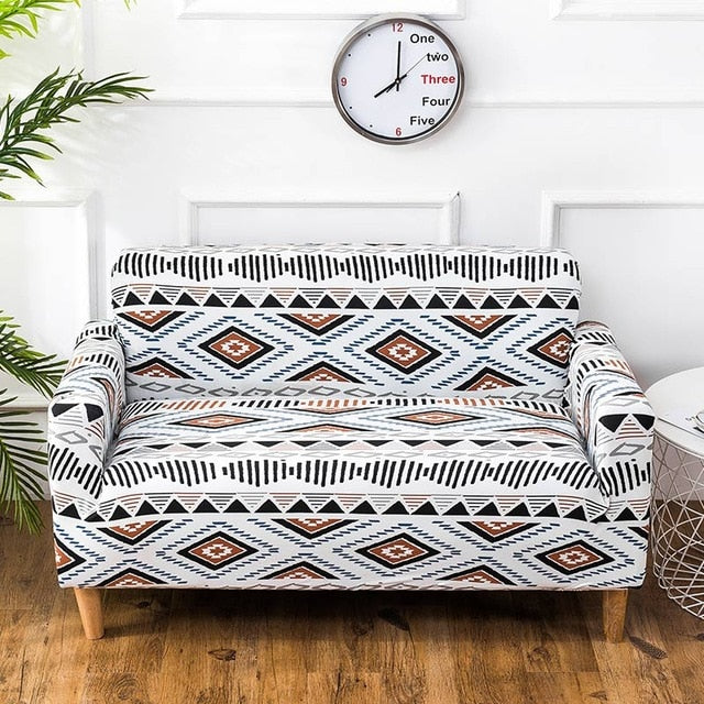 White Geometric Aztec Pattern Sofa Couch Cover