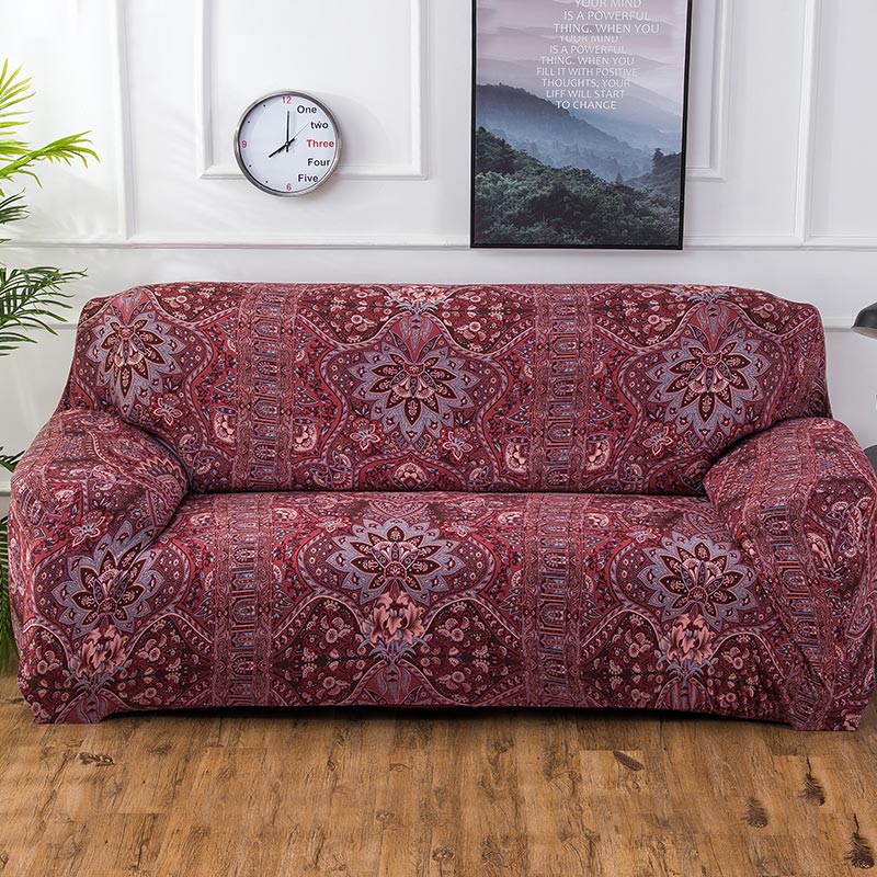 Red Bohemian Floral Pattern Sofa Couch Cover