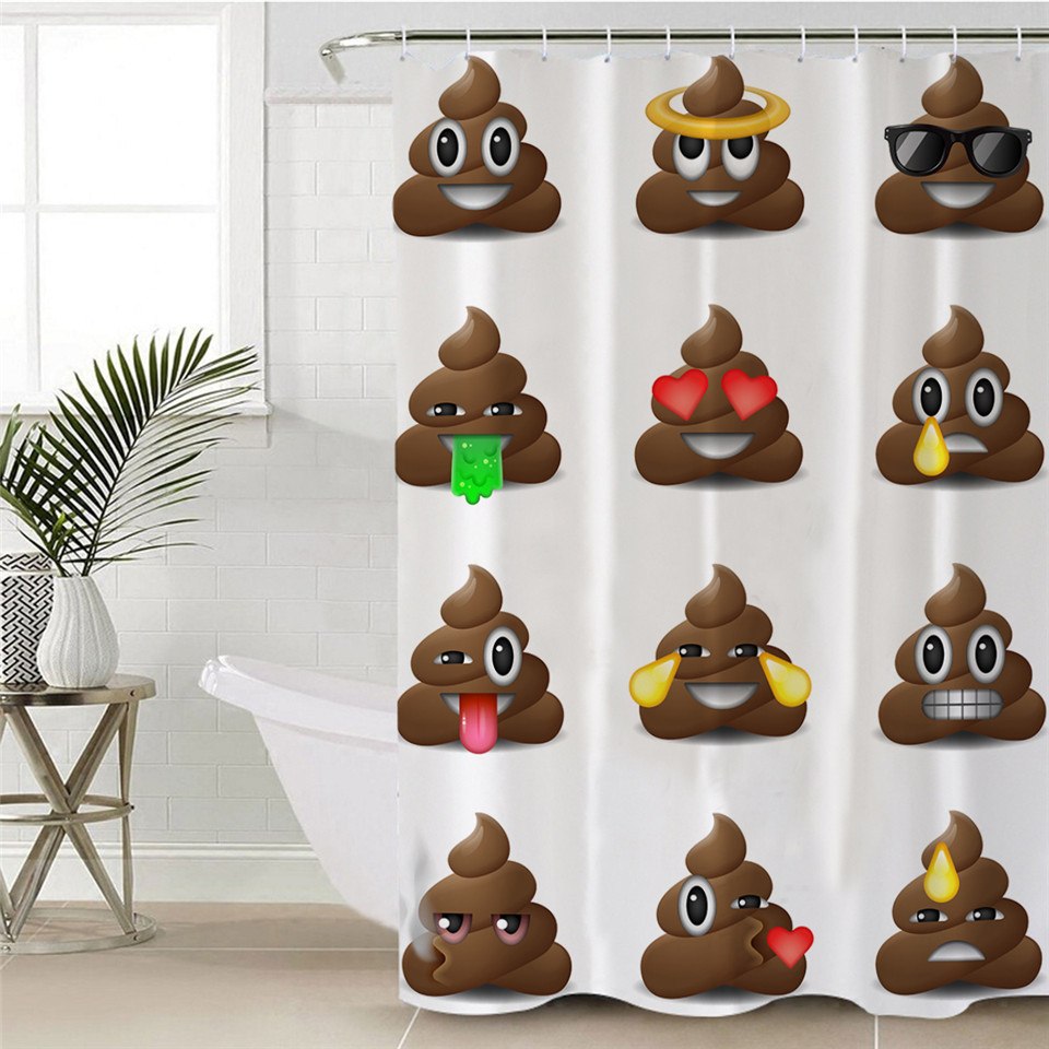 White Poop Emoji Bathroom Shower Curtain Decorzee