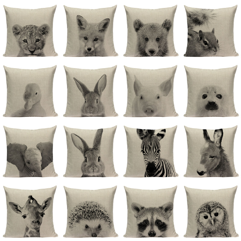 18" Black & White Baby Animal Portrait Throw Pillow Cover