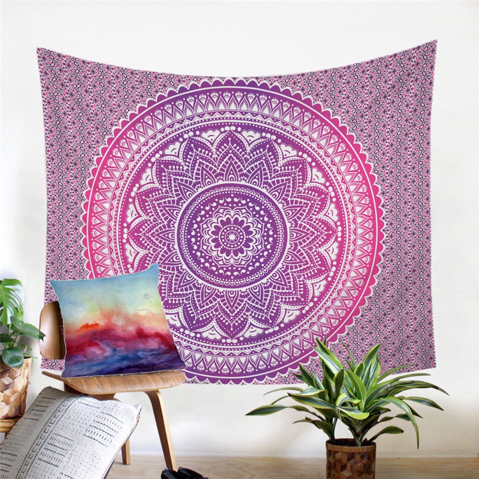 Pink Bohemian Mandala Pattern Wall Tapestry