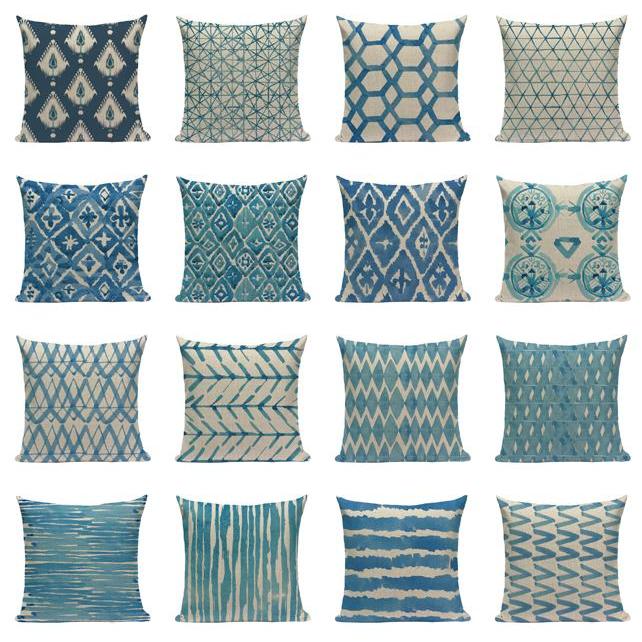 18" Blue Abstract Watercolor Pattern Throw Pillow Cover