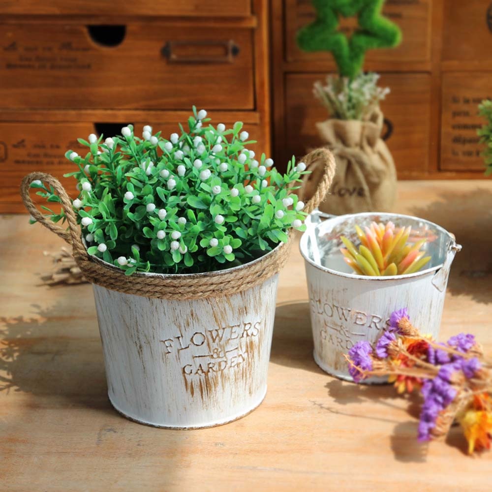 Mini Vintage Metal Flower Garden Bucket Planter