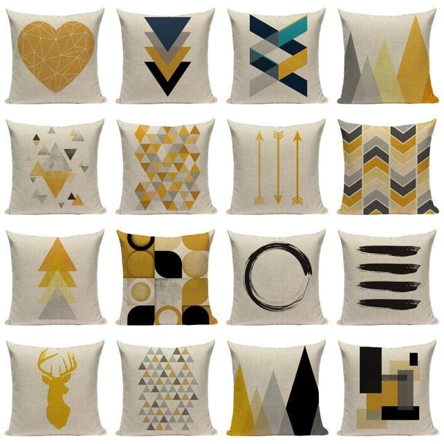 18" Yellow Nordic Geometric Elements Pillow Cover