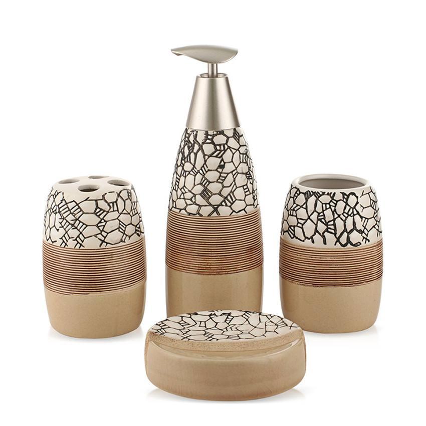 4-piece Ceramic Stone Pattern Bathroom Accessory Set