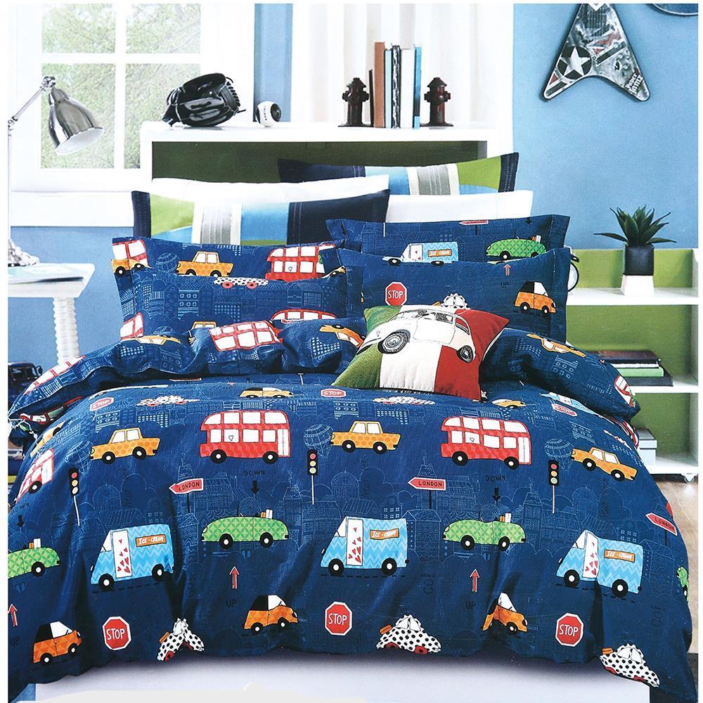 Blue 2/3-piece Kids Cartoon Car Pattern Duvet Cover Set