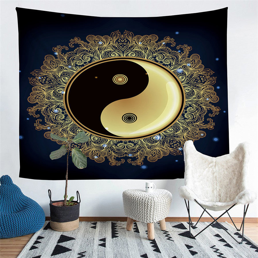 Black & Gold Bohemian Yin-yang Wall Tapestry