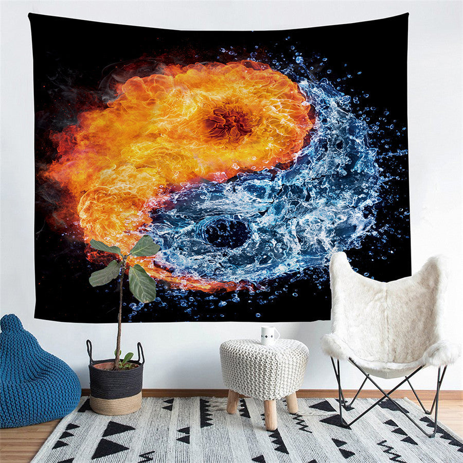 Black Water & Fire Yin-yang Print Wall Tapestry