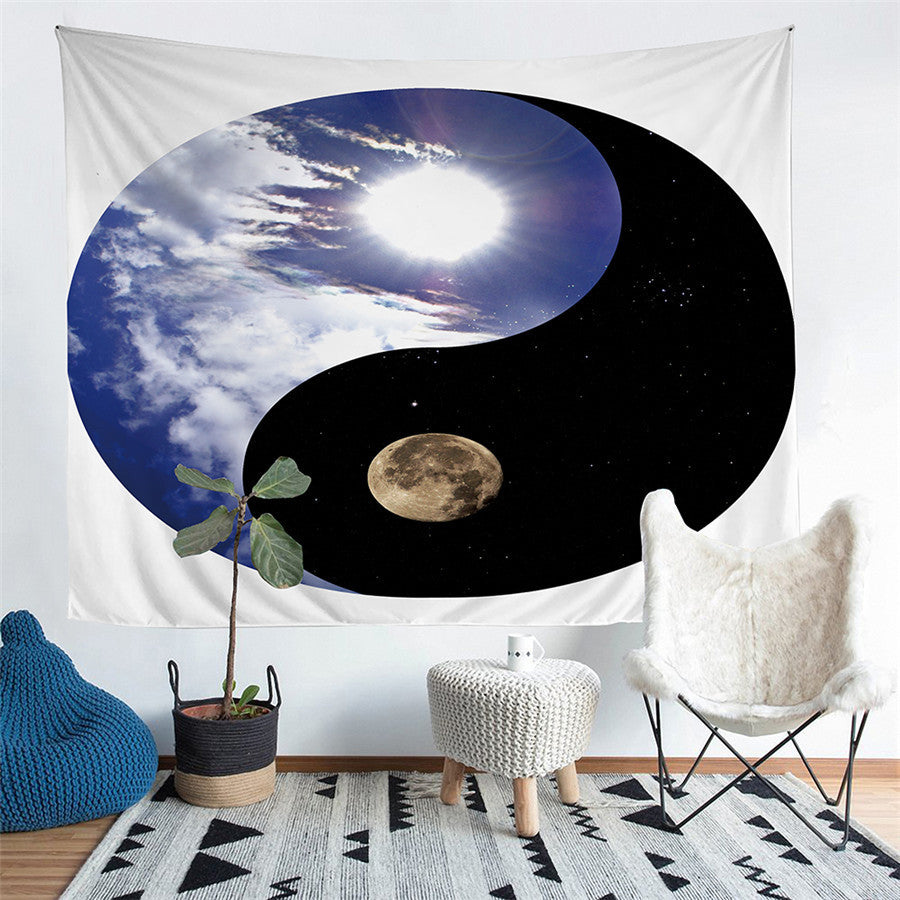 Day Vs. Night Yin-yang Sky Print Wall Tapestry