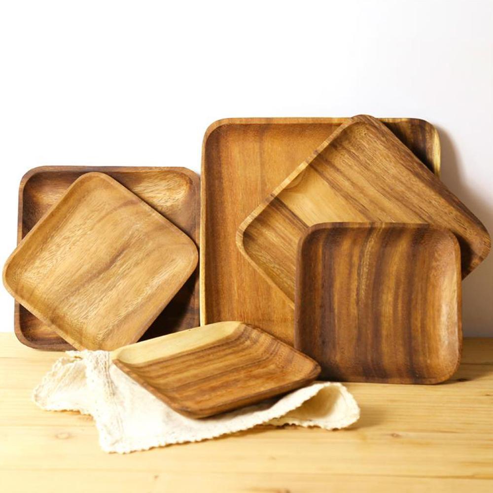 Natural Acacia Wood Dinner / Food Tray Plate